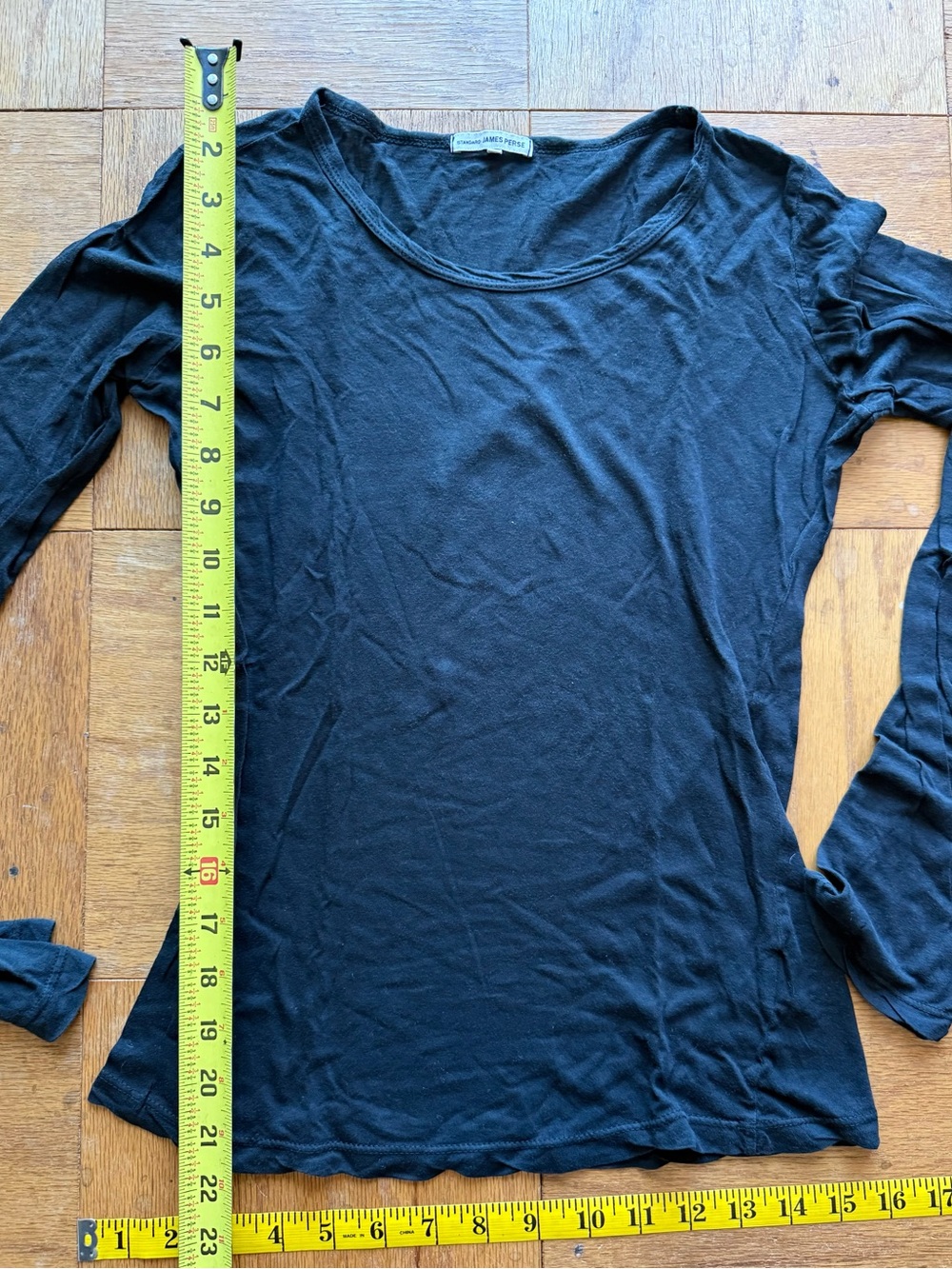 James Perse woman's Black Sheer Slub Long Sleeve Crew Neck T-shirt sz 1 Small